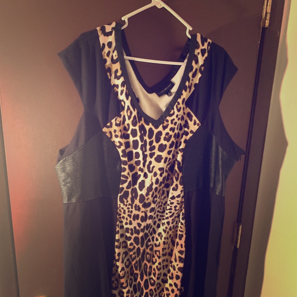Leopard Print Leather Accented Body-con Dress